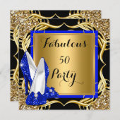 素晴らしい50ブ王室のルハイトブラックグリッター金ゴールド 招待状 (正面/裏面)