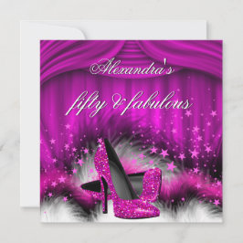 素晴らしい50プラムピンクハイヒール羽誕生日 招待状