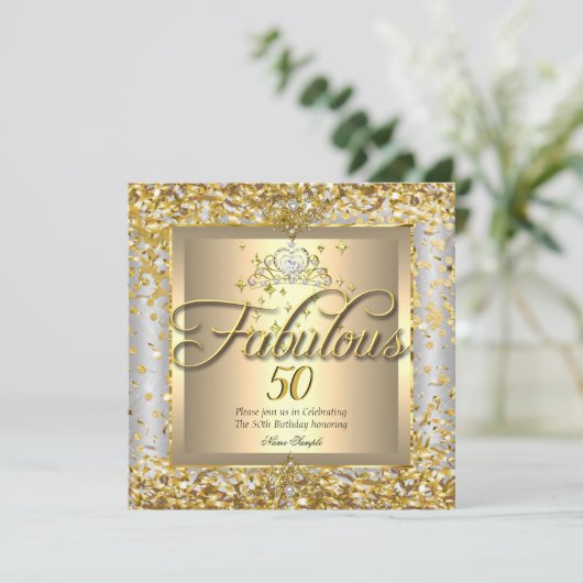 素晴らしい50プリンセス金ゴールドシルバーグレーパーティー 招待状 (スタンド正面)