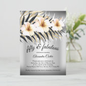 素晴らしい50ベージュシルバー金ゴールドハイビスカスパーティー 招待状 (スタンド正面)