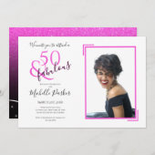 素晴らしい50ホットピンクグリッター50th誕生日パーティー 招待状 (正面/裏面)