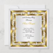 素晴らしい50ホワイトパールフローラ金ゴールド誕生日パーティー 招待状 (裏面)