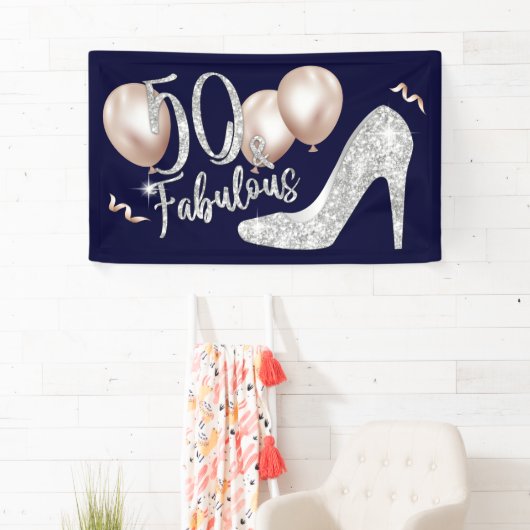 素晴らしい50モダンネイビーブルーガール50th誕生日 横断幕 (インサイチュ)