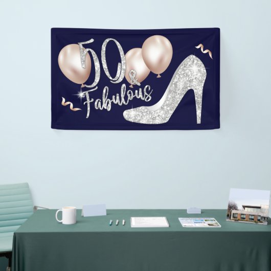 素晴らしい50モダンネイビーブルーガール50th誕生日 横断幕 (トレードショー)