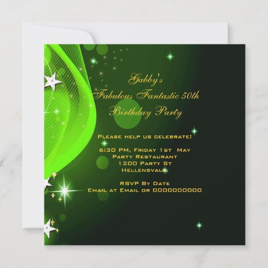 素晴らしい50ライムグリーン金ゴールドハイトールバースデーパーティー 招待状 (裏面)