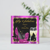 素晴らしい50リッチピンクシャンパンヒール誕生日 招待状 (スタンド正面)