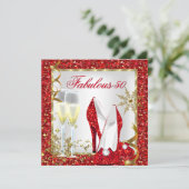 素晴らしい50レッドグリッター金ゴールド誕生日パーティー 招待状 (スタンド正面)