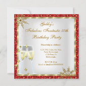 素晴らしい50レッドグリッター金ゴールド誕生日パーティー 招待状 (裏面)