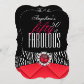 素晴らしい50レッドゼブラ白黒誕生日パーティー2 招待状 (正面/裏面)