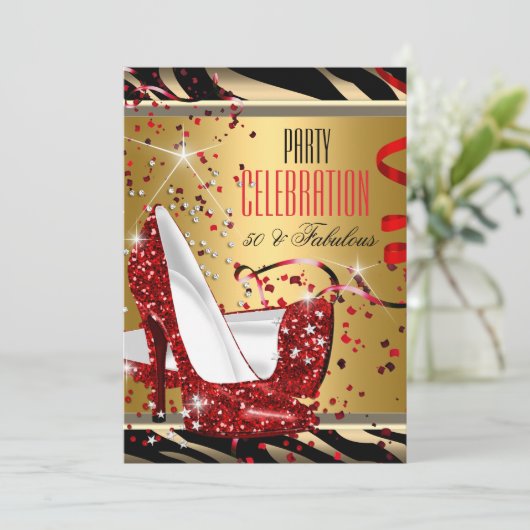 素晴らしい50レッドハイトゼブラ金ゴールド誕生日パーティー 招待状 (スタンド正面)