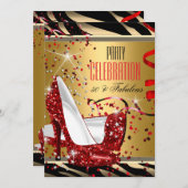 素晴らしい50レッドハイトゼブラ金ゴールド誕生日パーティー 招待状 (正面/裏面)