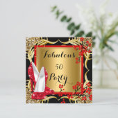 素晴らしい50レッドハイトブロッサムブラックグリッター金ゴールド 招待状 (スタンド正面)