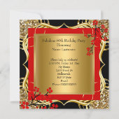 素晴らしい50レッドハイトブロッサムブラックグリッター金ゴールド 招待状 (裏面)