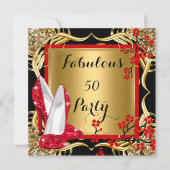 素晴らしい50レッドハイトブロッサムブラックグリッター金ゴールド 招待状 (正面)