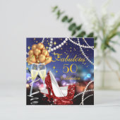 素晴らしい50レッドヒールシャンパーニュ誕生日パーティー 招待状 (スタンド正面)