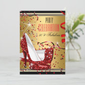 素晴らしい50レッドヒール金ゴールド50th誕生日パーティー2 招待状 (スタンド正面)