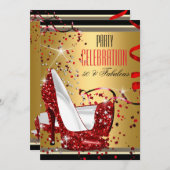 素晴らしい50レッドヒール金ゴールド50th誕生日パーティー2 招待状 (正面/裏面)