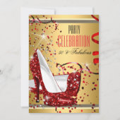 素晴らしい50レッドヒール金ゴールド50th誕生日パーティー 招待状 (正面)