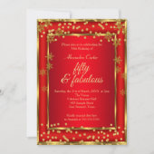 素晴らしい50レッドフォト金ゴールドスノーフレークパーティー 招待状 (正面)