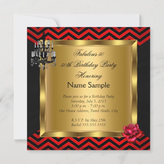 素晴らしい50レッドブラックストライプパーティー 招待状 (裏面)