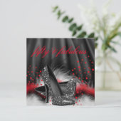 素晴らしい50レッドブラックハイヒール誕生日パーティー 招待状 (スタンド正面)