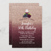 素晴らしい50レッドワインブルゴーニュグリッター誕生日 招待状 (正面/裏面)