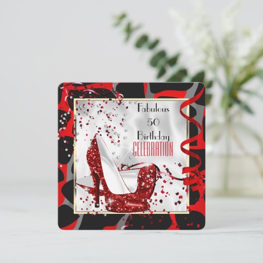 素晴らしい50レッド白黒ワイルドバースデーパーティー 招待状 (スタンド正面)