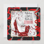 素晴らしい50レッド白黒ワイルドバースデーパーティー 招待状 (正面)