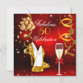 素晴らしい50レッド金ゴールドハイヒールシャンパンパーティー2 招待状 (正面)