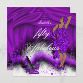 素晴らしい50レディーパープルハイヒール誕生日パーティー 招待状 (正面/裏面)