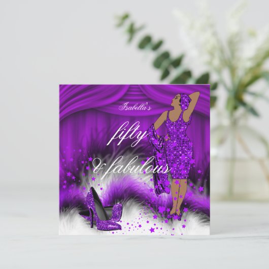 素晴らしい50レディーパープルハイヒール誕生日パーティー 招待状 (スタンド正面)