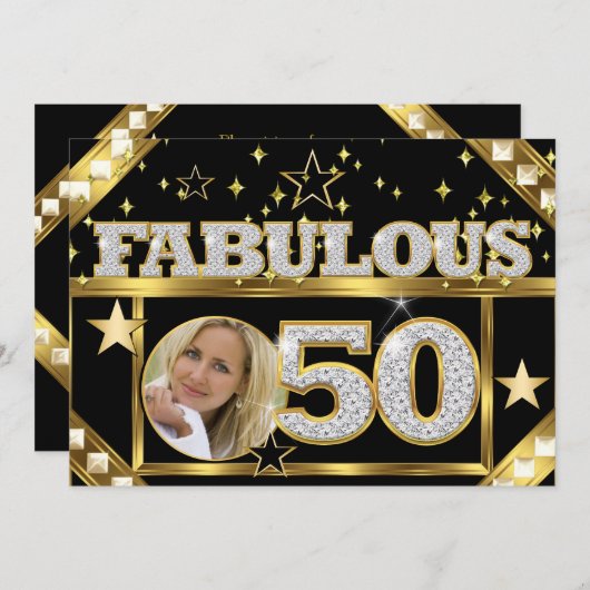 素晴らしい50レトログラモールハリウッド金ゴールド写真4 招待状 (正面/裏面)