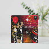 素晴らしい50五十歳の誕生日パーティーブラックレッドスターズ2 招待状 (スタンド正面)