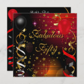 素晴らしい50五十歳の誕生日パーティーブラックレッドスターズ2 招待状 (正面/裏面)