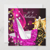 素晴らしい50女性のホットピンク金ゴールド誕生日パーティー 招待状 (正面)