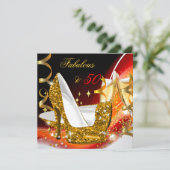 素晴らしい50女性の赤い金ゴールド誕生日パーティー 招待状 (スタンド正面)