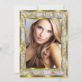 素晴らしい50歳の写真 ダマスク ゴールド グレー シルバー 誕生日 招待状 (裏面)