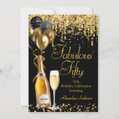 素晴らしい50歳の輝くゴールドブラックシャンパン 招待状 (正面)