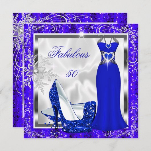 素晴らしい50王室のパーティーブルーシルバードレスヒールS8 招待状 (正面/裏面)