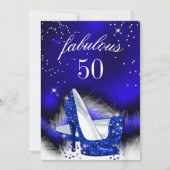 素晴らしい50王室のブルーハイヒール誕生日パーティー 招待状 (正面)