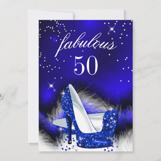 素晴らしい50王室のブルーハイヒール誕生日パーティー 招待状 (正面)