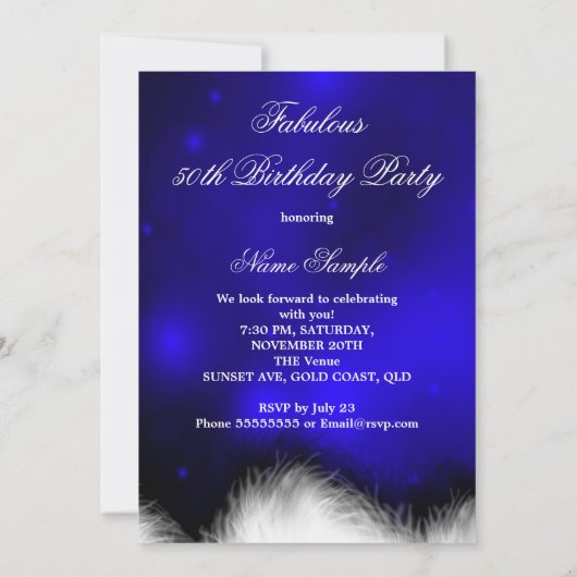 素晴らしい50王室のブルーハイヒール誕生日パーティー 招待状 (裏面)