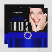 素晴らしい50王室のブルーブラックフォトバースデーパーティー 招待状 (正面/裏面)