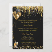 素晴らしい50番目のグリッター金ゴールドブラックシャンパン 招待状 (裏面)