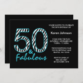 素晴らしい50番目のブラックアンドティール(緑がかった色)ゼブラ誕生日 招待状 (正面/裏面)