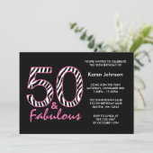 素晴らしい50番目のブラックアンドピンクゼブラ誕生日 招待状 (スタンド正面)