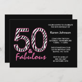 素晴らしい50番目のブラックアンドピンクゼブラ誕生日 招待状 (正面/裏面)