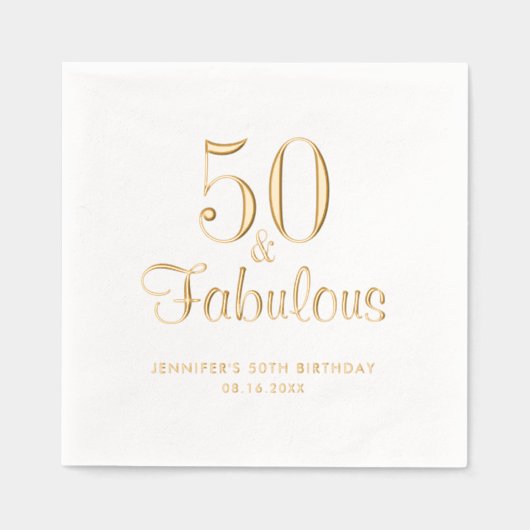 素晴らしい50番目の誕生日金ゴールド 箔ナプキン (正面)