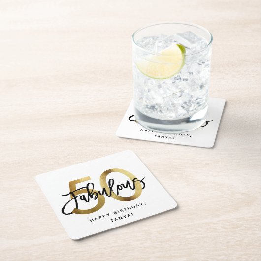 素晴らしい50番目 | シック金ゴールドおもしろいモダン誕生日 スクエアペーパーコースター (インサイチュ)