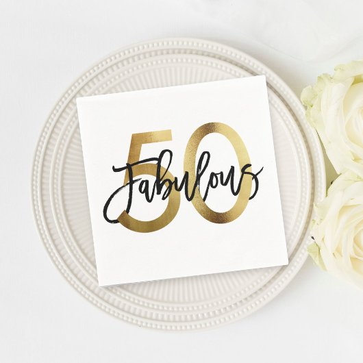 素晴らしい50番目 | シモダンッエレガントク金ゴールド誕生日 スタンダードカクテルナプキン